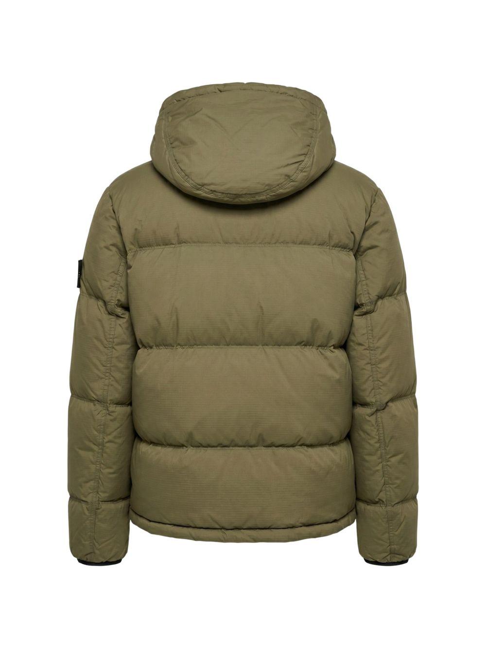 STONE ISLAND Giubbotto imbottito verde militare con cappuccio e tasche 
