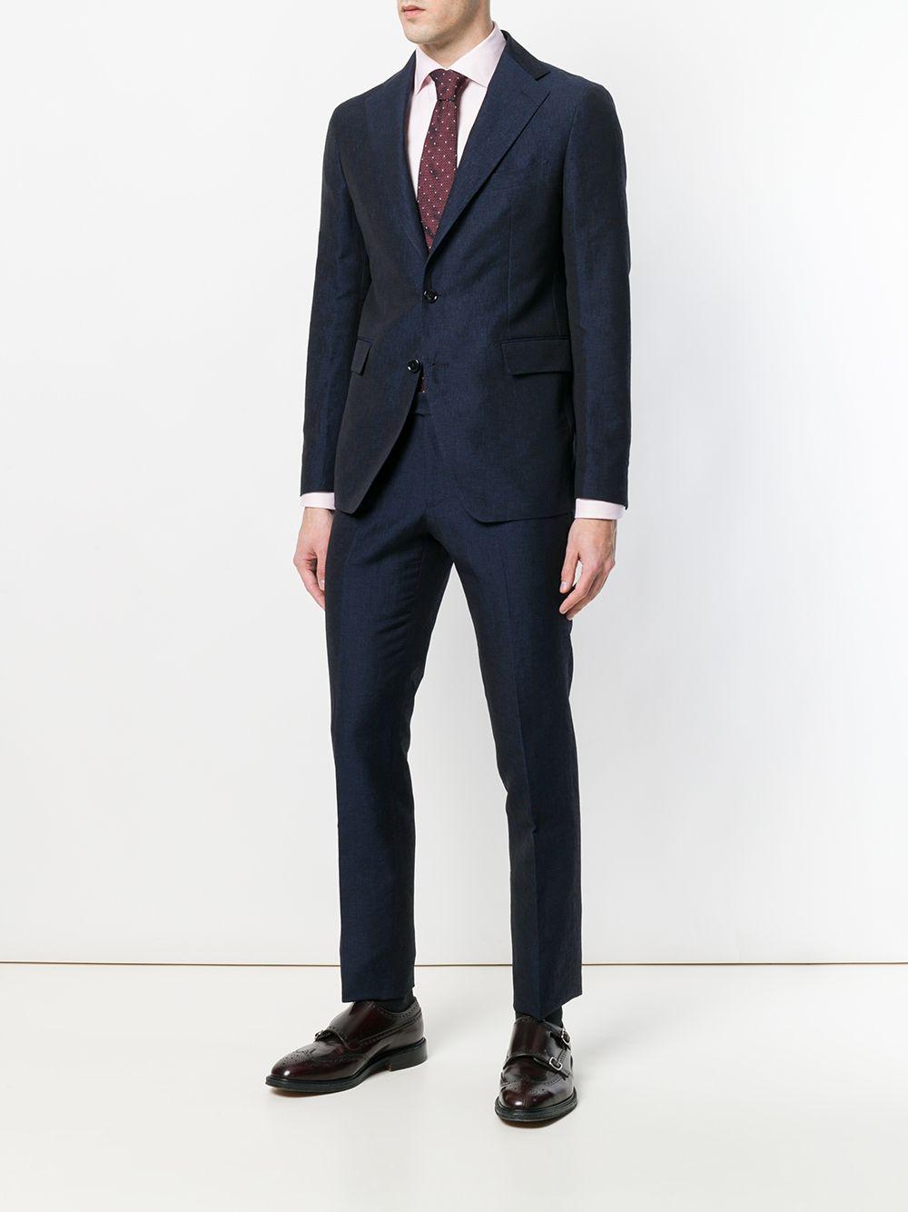 TAGLIATORE Completo elegante blu in lino con giacca monopetto 