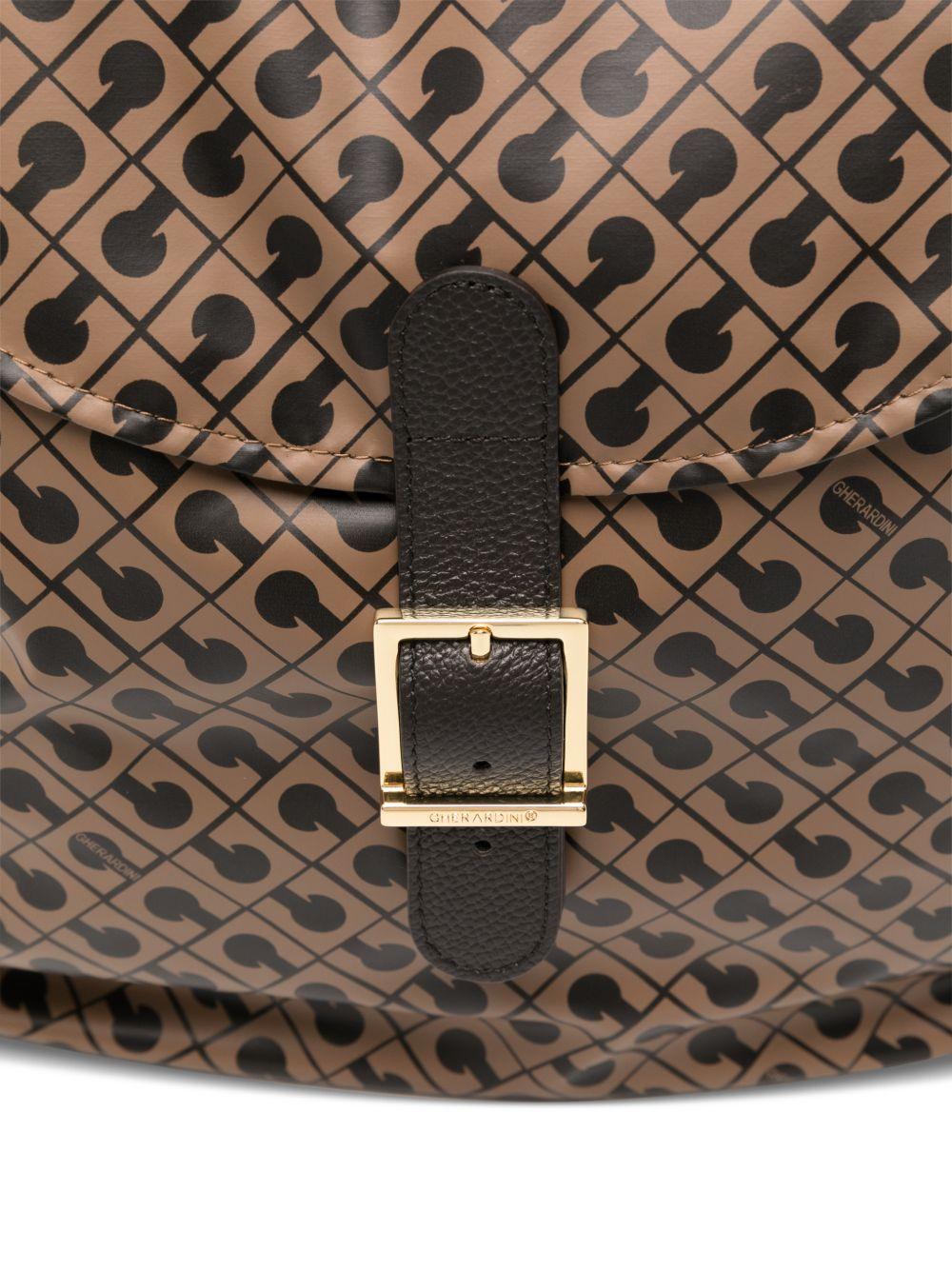 GHERARDINI Zaino marrone Softy Glossy con logo all-over 