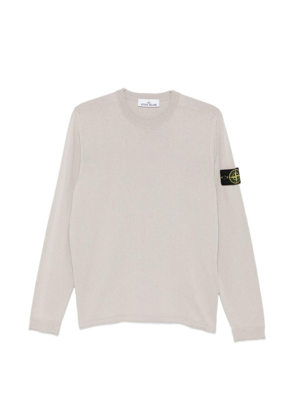 STONE ISLAND Maglia in cotone grigio girocollo con patch logo 