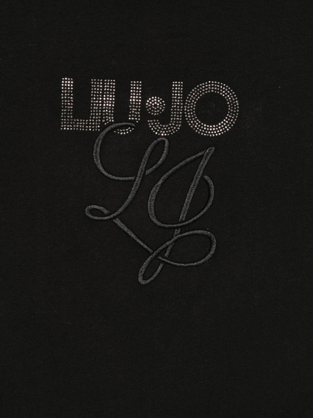 LIUJO T-shirt nera con logo con strass 