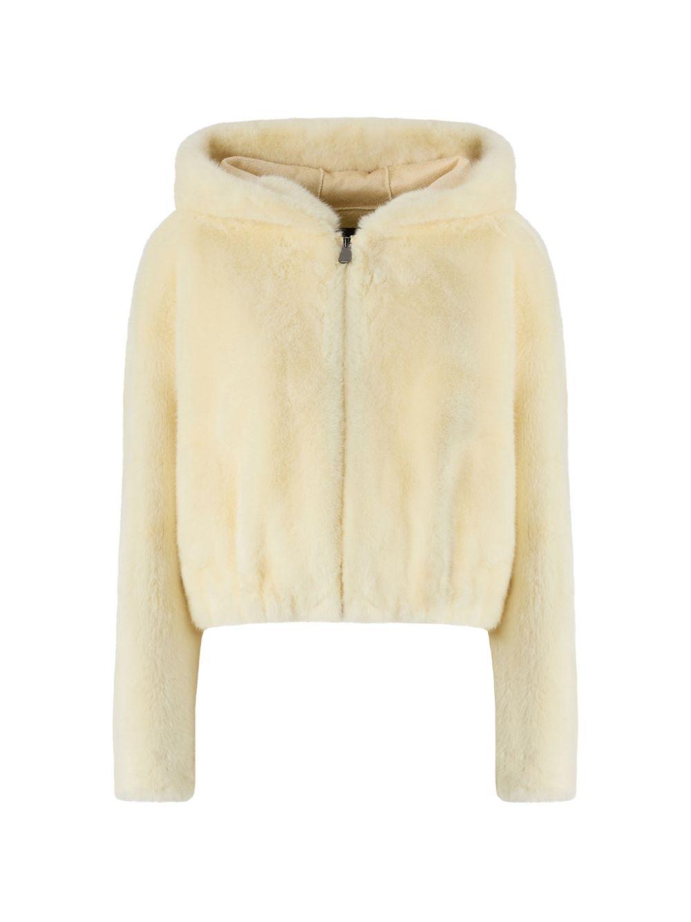PINKO Ecopelliccia Gasteria giallo burro con zip e cappuccio 