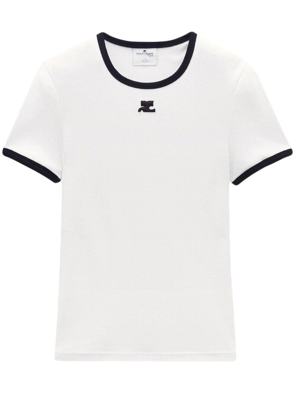 Cotton T shirt contrasting logo trim