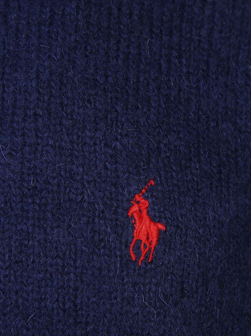 POLO RALPH LAUREN Maglioncino in lana blu con cavallino rosso 