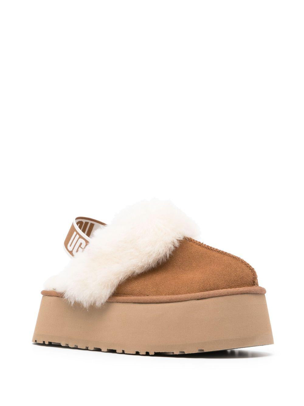 UGG Sabot realizzate in pelle color cammello con pelliccia sintetica e elastico posteriore 