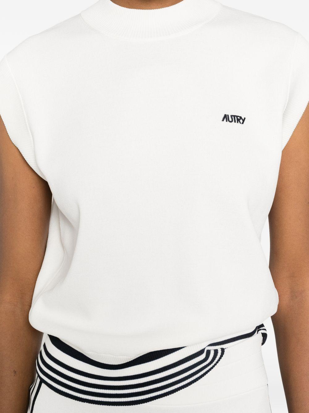 AUTRY Gilet in maglia bianca con scollo girocollo 