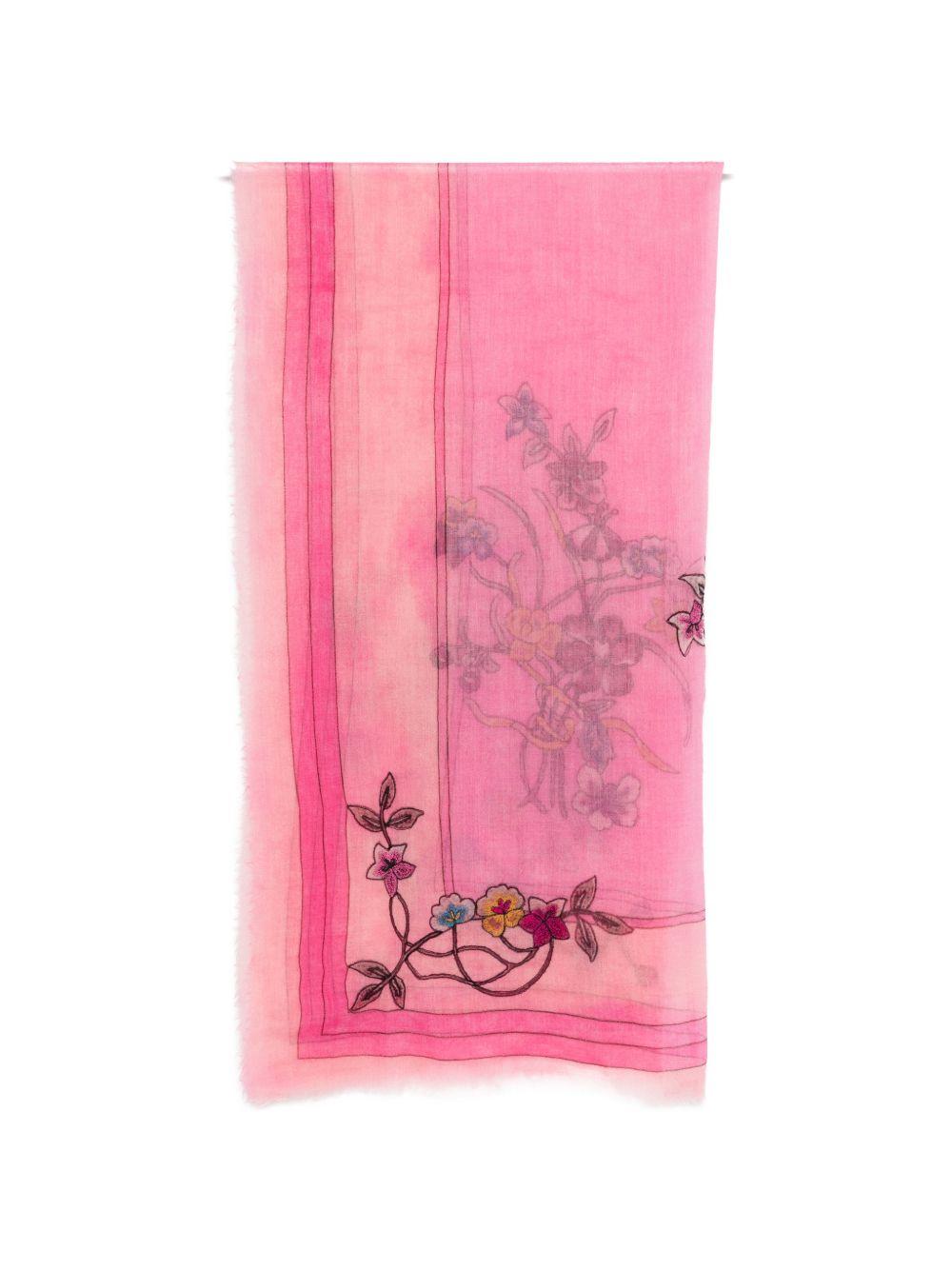 FALIERO SARTI Foulard rosa con ricami floreali 