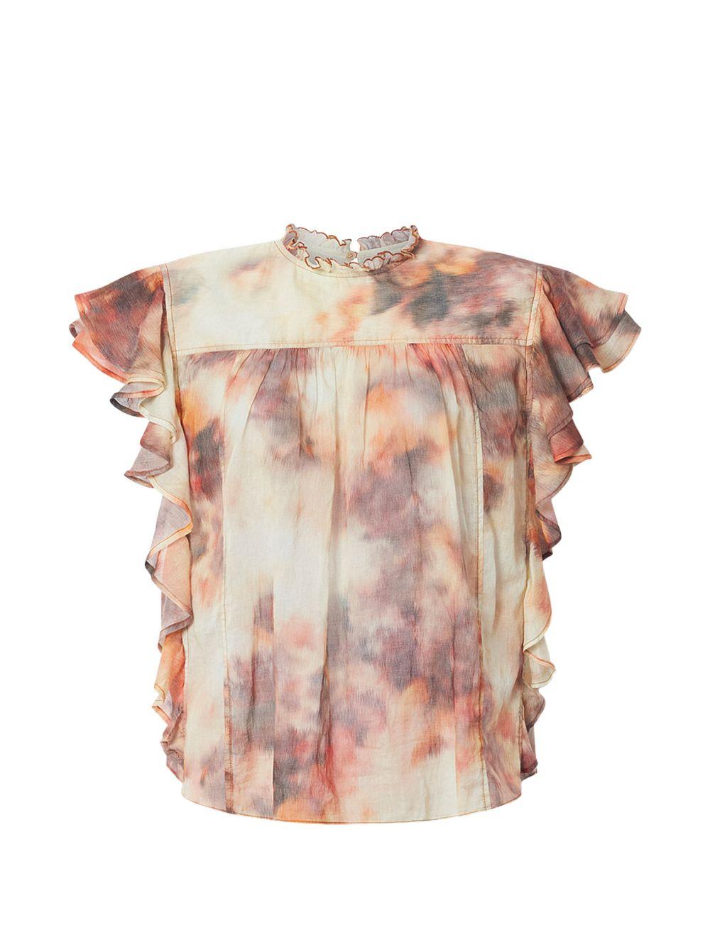 MARANT ETOILE Top neutro in cotone con colletto arricciato e maniche corte 