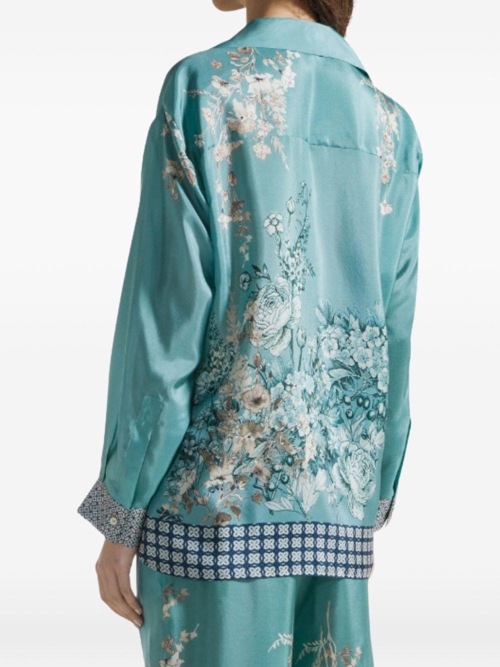 SEVENTY Camicia in seta verde con stampa floreale 