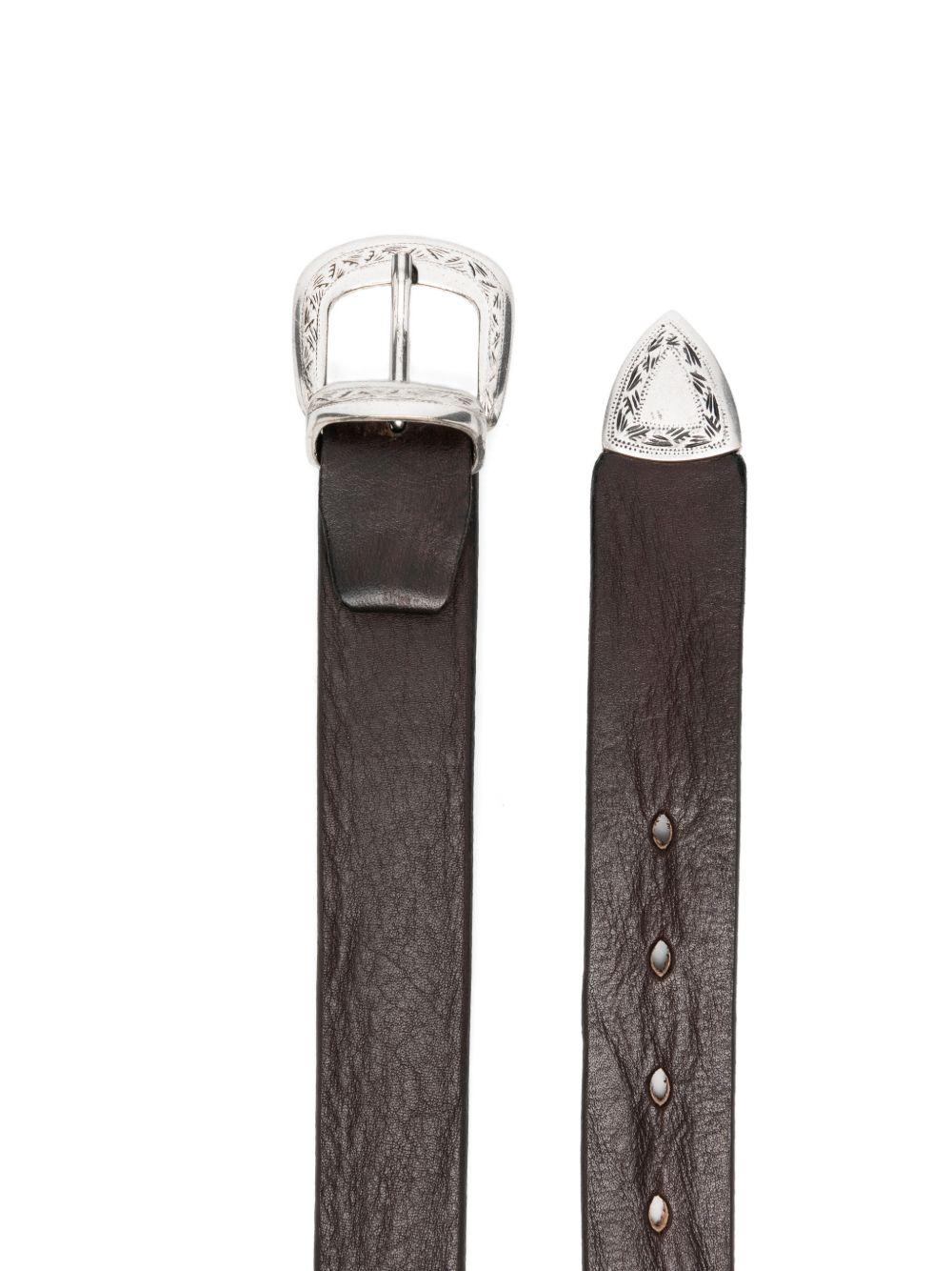 ALBERTO LUTI Cintura in pelle marrone con dettagli argento 