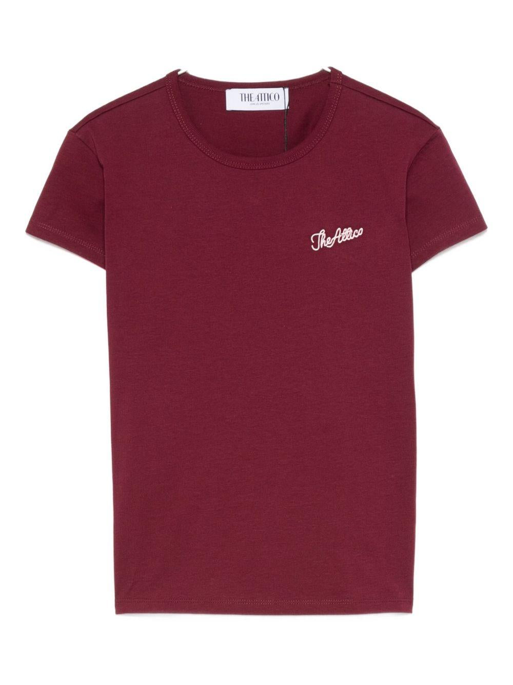 THE ATTICO T-shirt in cotone bordeaux con logo ricamato 