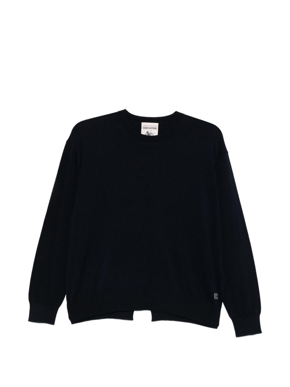 SEMICOUTURE Maglia Alejandra in cotone nero girocollo 