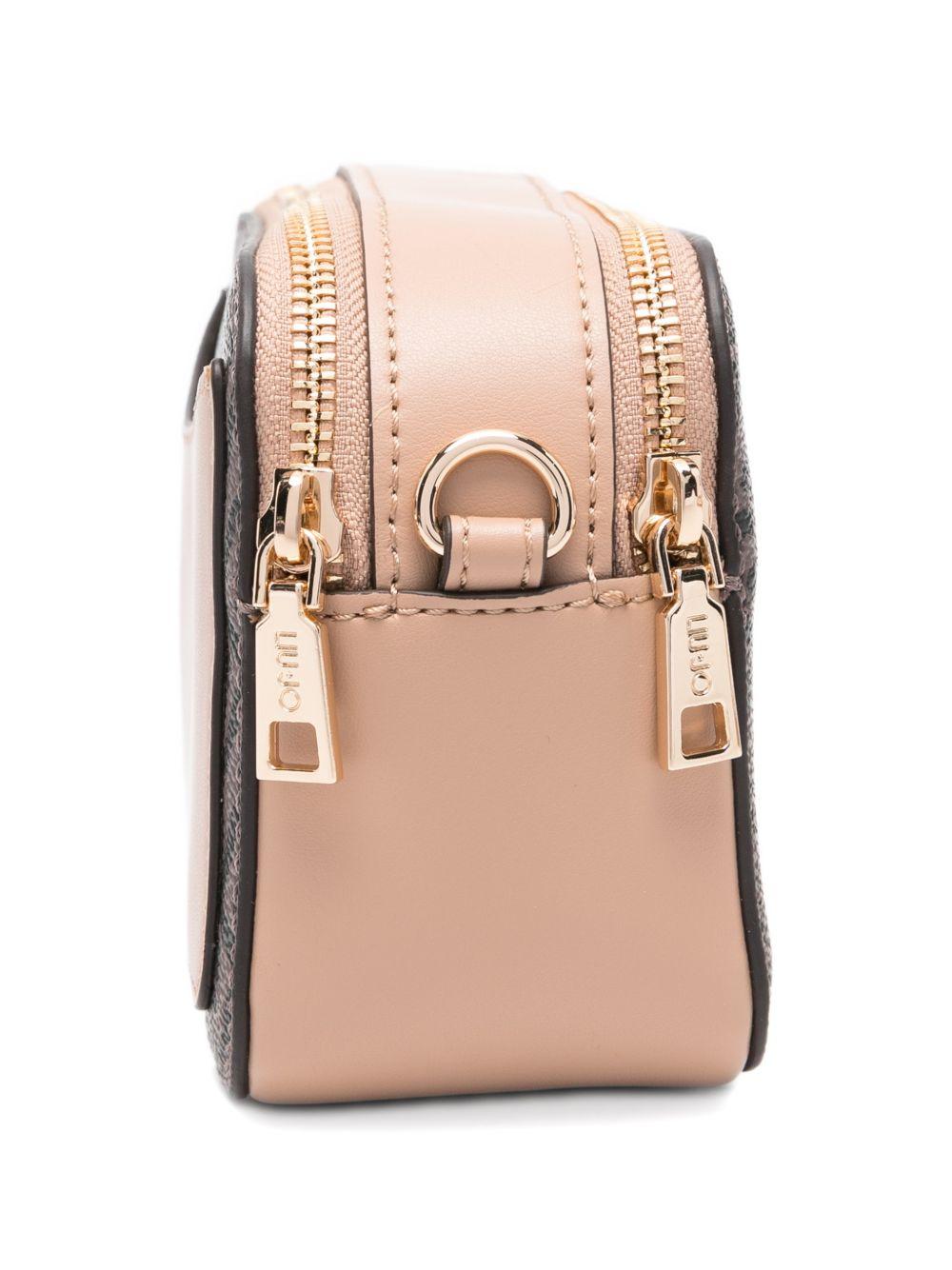 LIUJO Borsa a tracolla marrone e rosa con placca logo dorata 