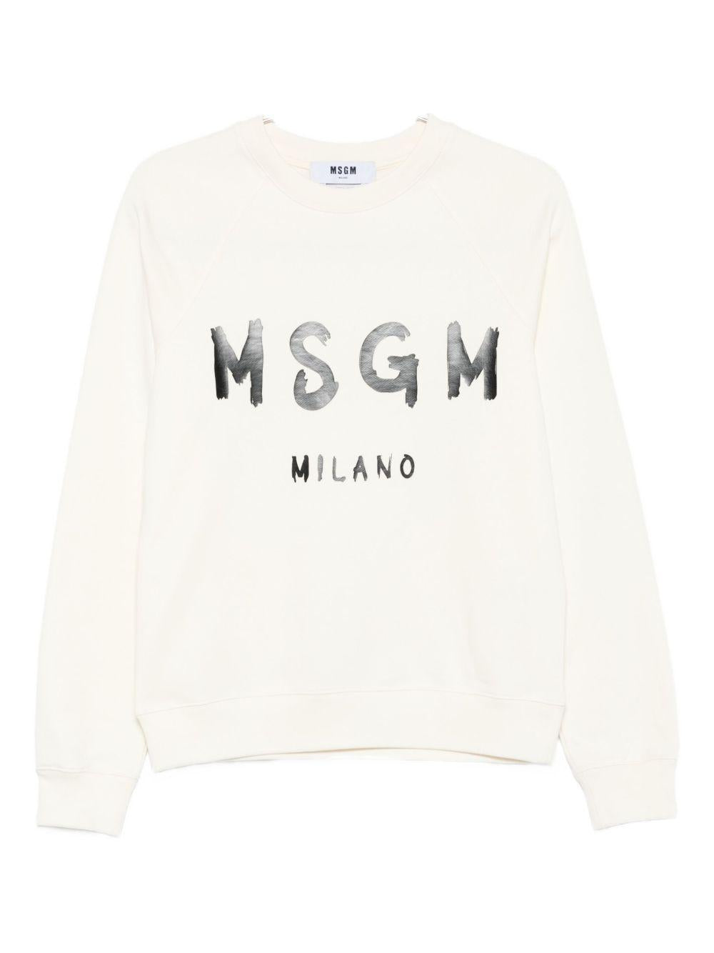 MSGM Felpa girocollo in cotone nero con logo<BR/> 