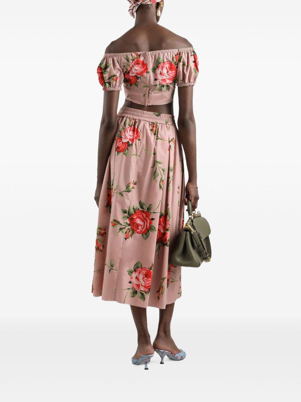 DOLCE e GABBANA Top rosa in cotone con stampa floreale 