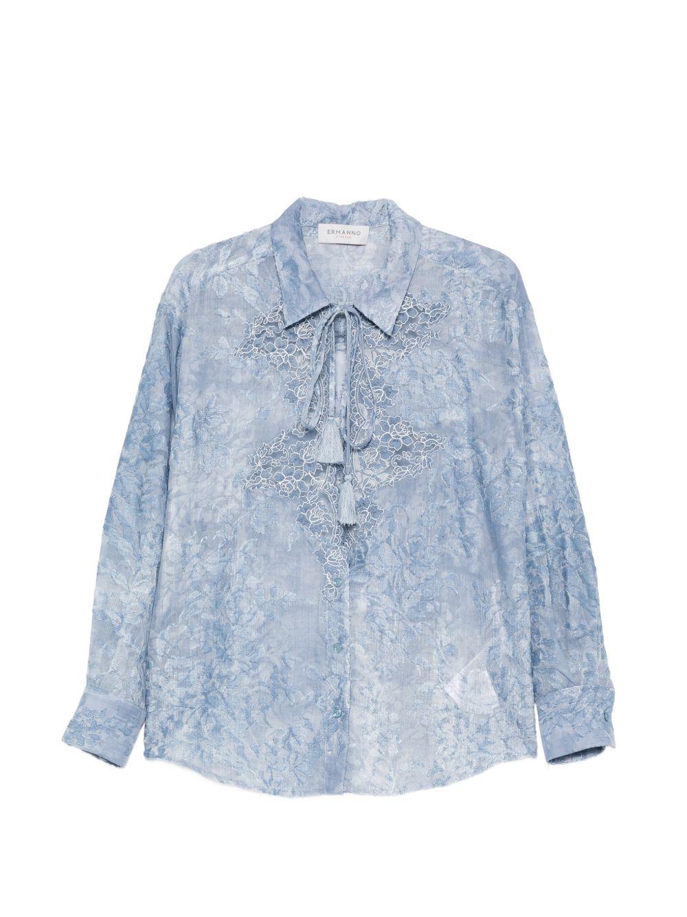ERMANNO FIRENZE Camicia azzurra con ruches 