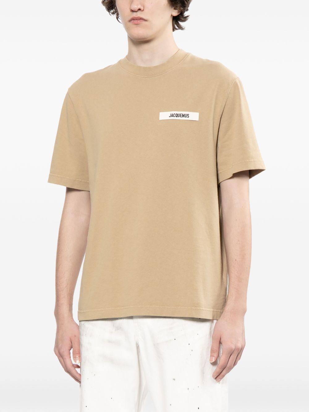 JACQUEMUS T-shirt Gros Grain in cotone beige con logo 