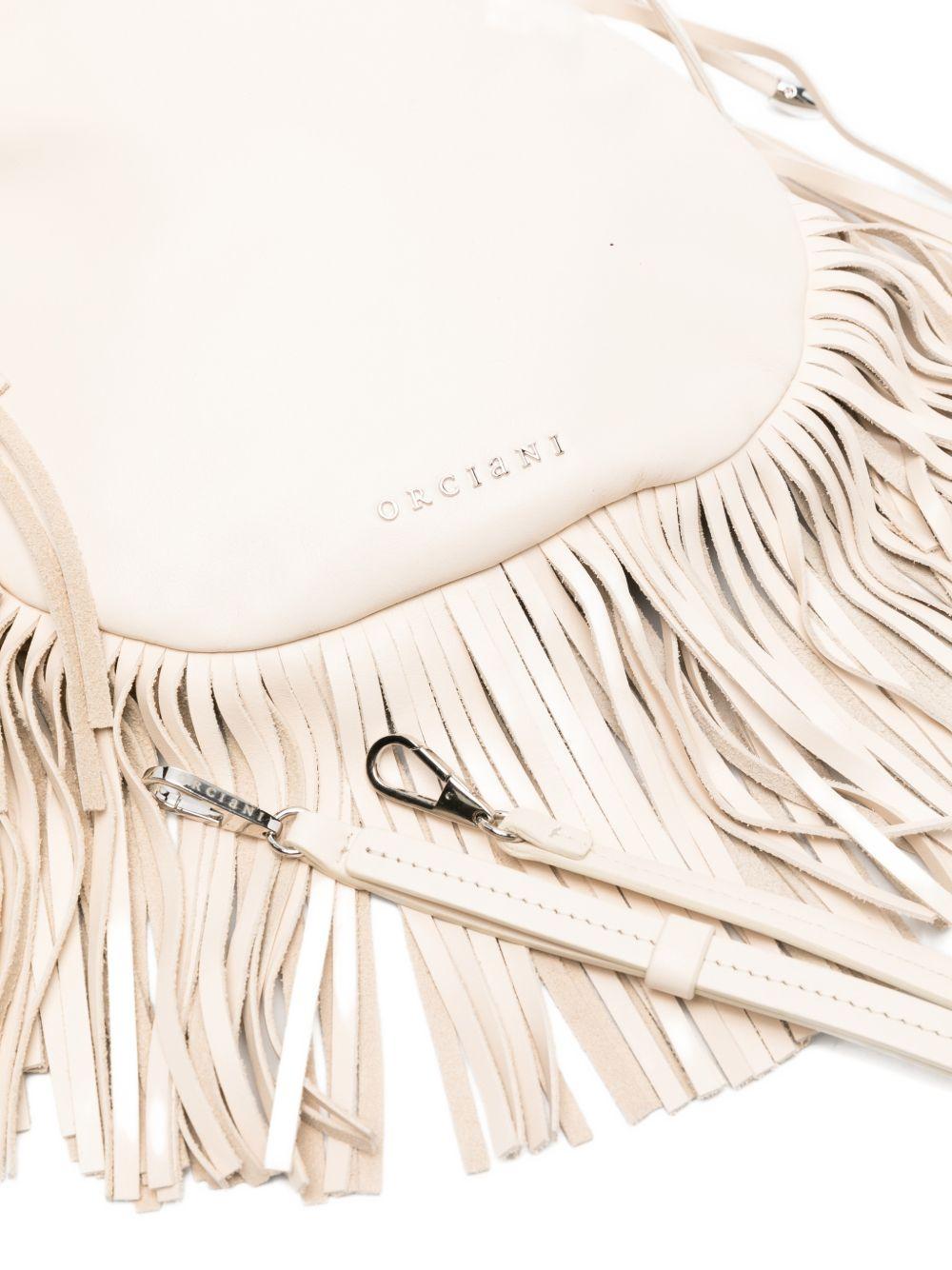 ORCIANI Borsa a secchiello Jungle con frange beige 