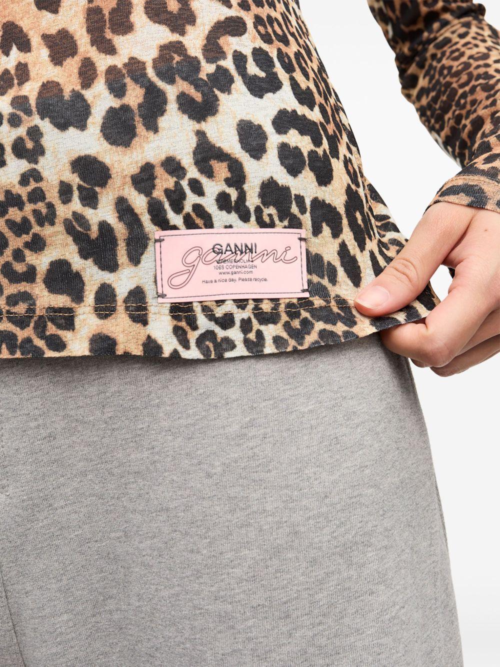 GANNI T-shirt girocollo a maniche lunghe con stampa animalier 