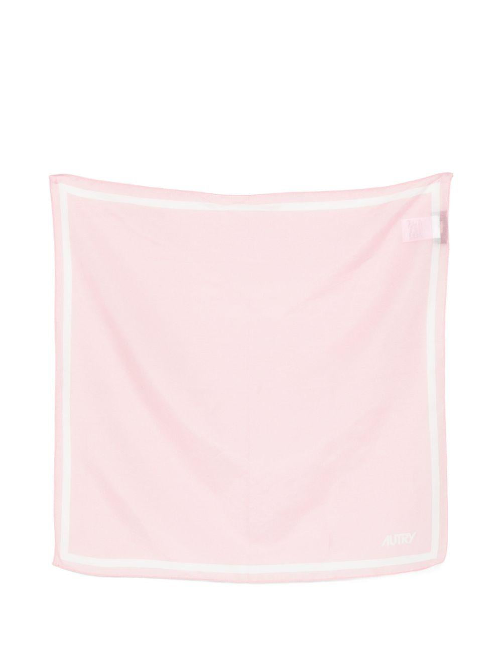AUTRY Foulard rosa chiaro con logo cucito in cotone e seta 