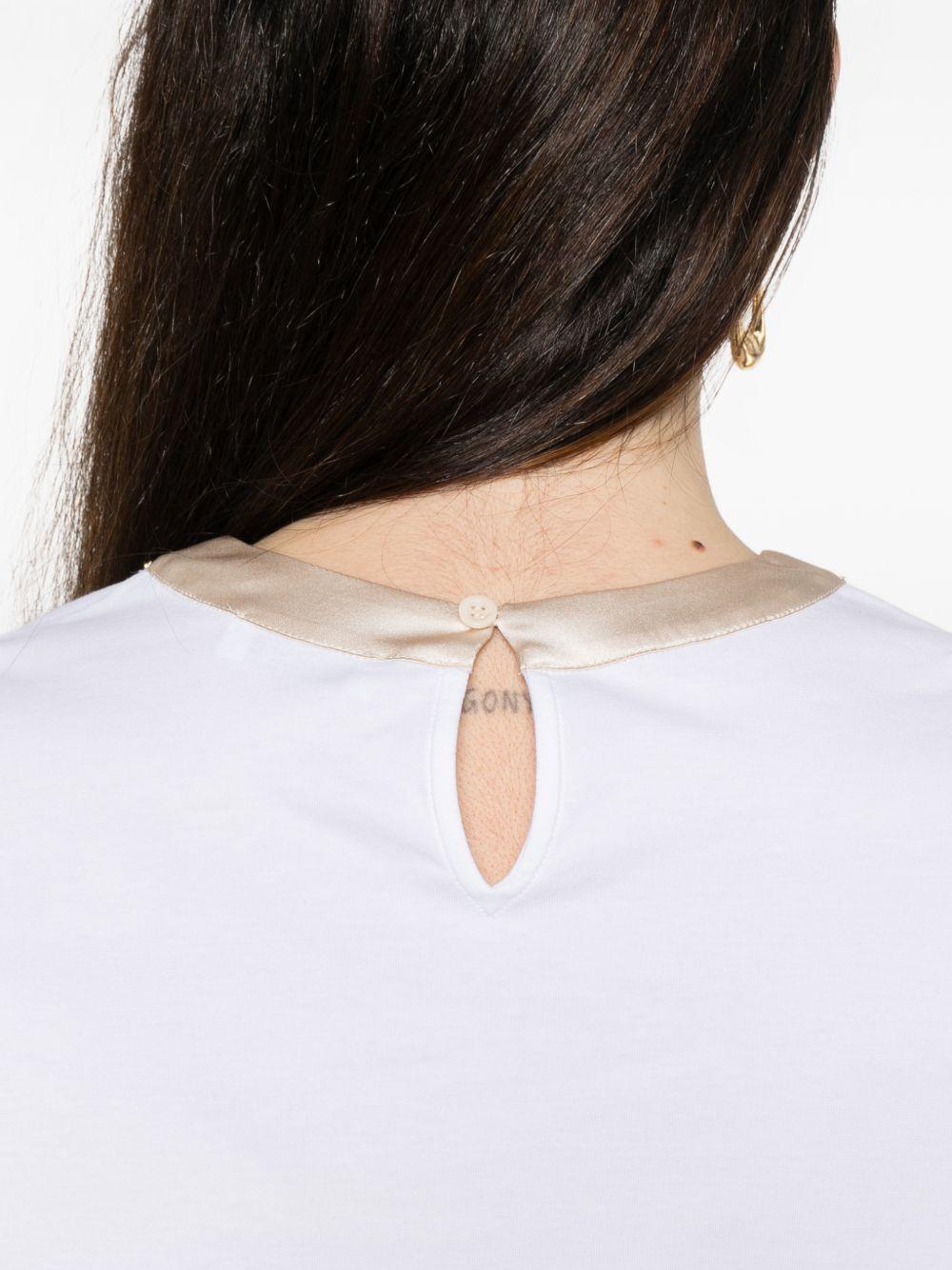 PESERICO T-shirt bianca con girocollo in raso dorato 