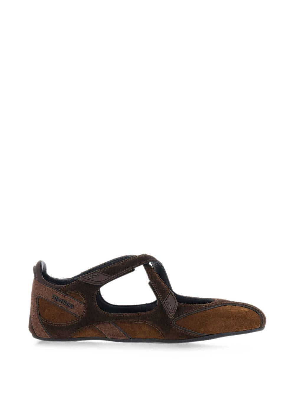 THE ATTICO Ballerine marroni in pelle suede con cinturini incrociati 