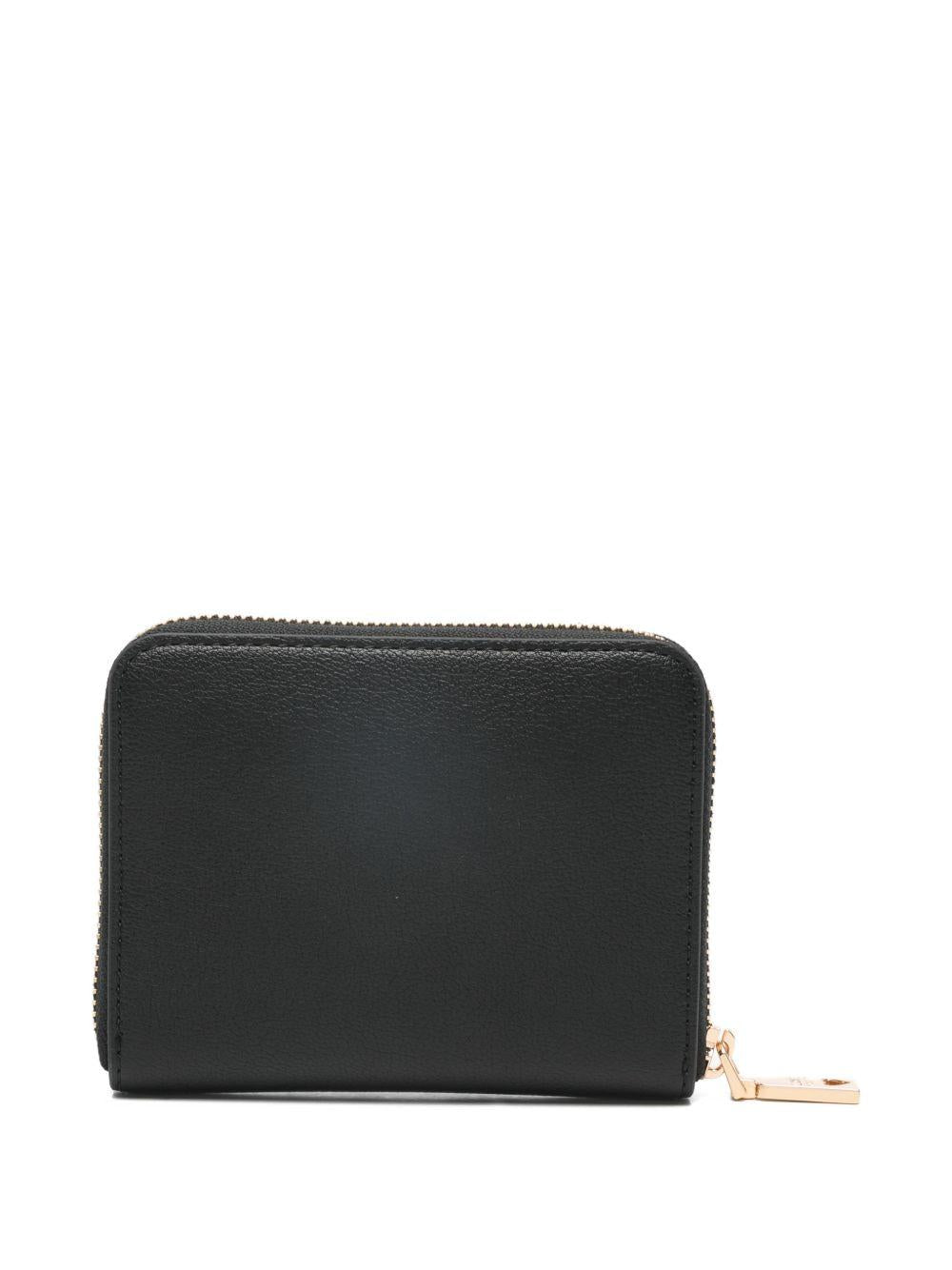 LOVE MOSCHINO Portafoglio nero con placca logo dorata e chiusura a zip 