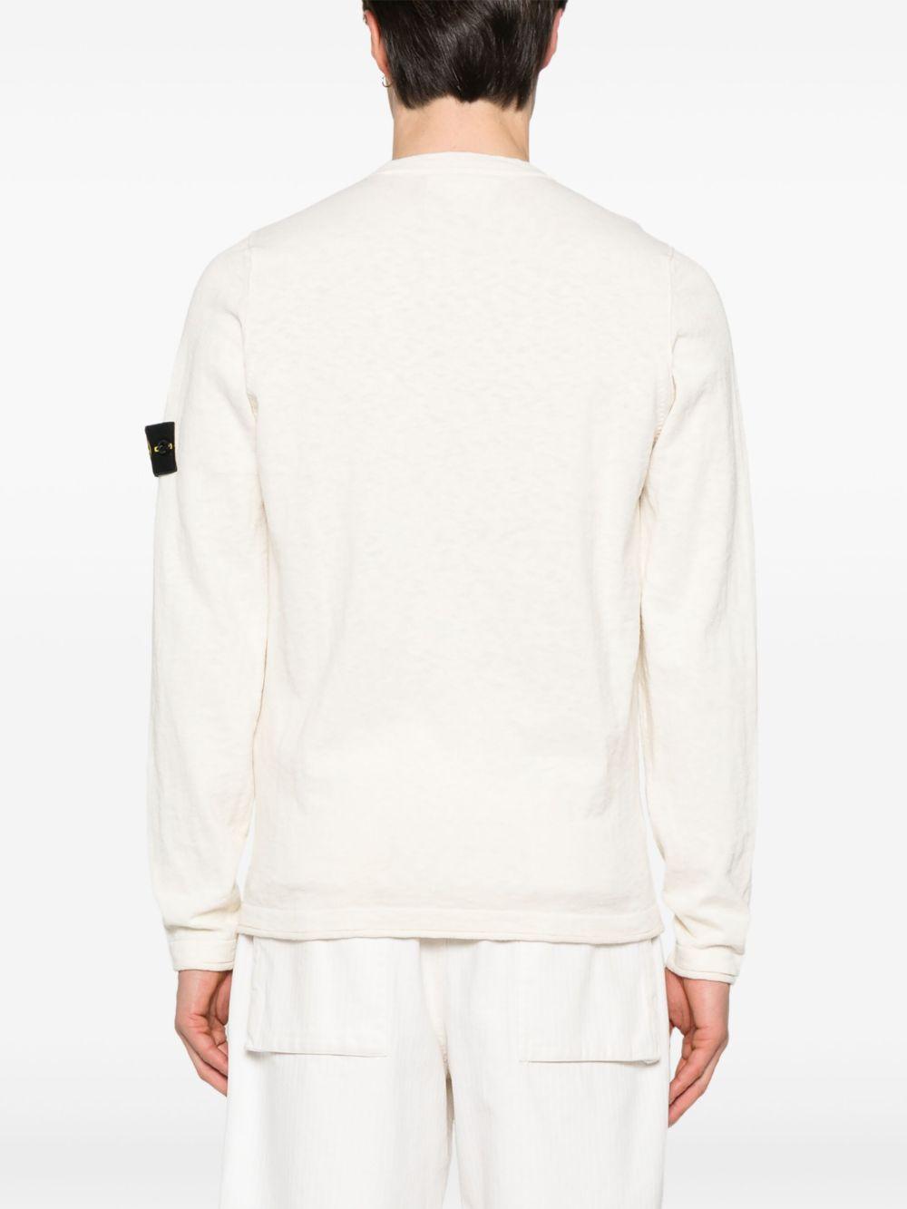 STONE ISLAND Maglione girocollo avorio con patch logo 