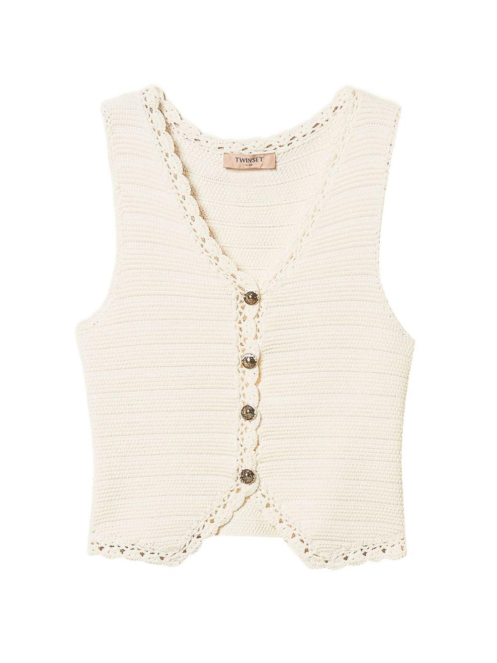 TWINSET Gilet in maglia con bordi in crochet 