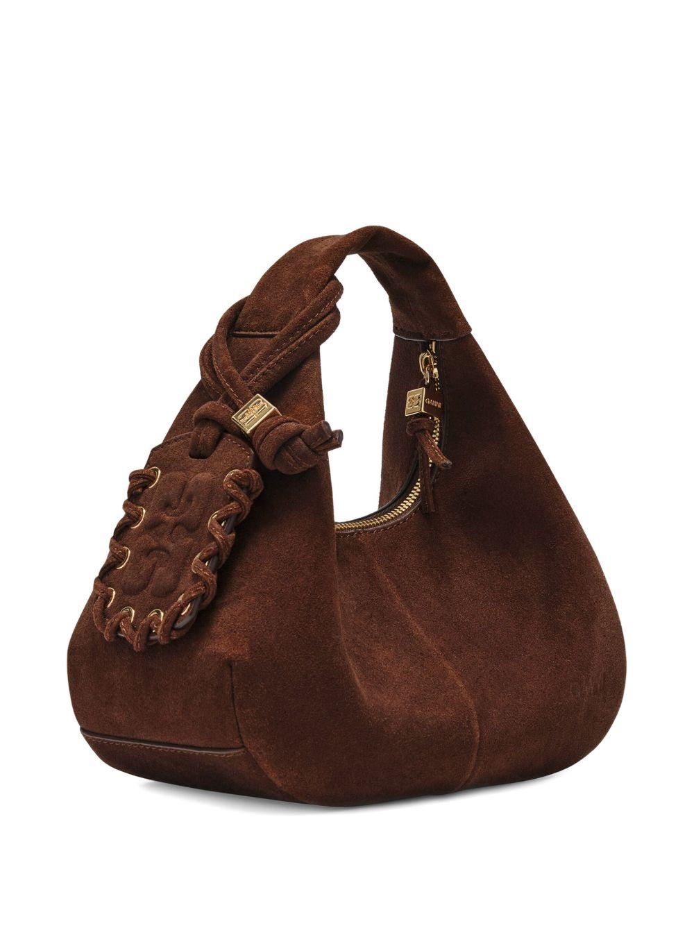 GANNI Borsa a mano Hobo mini in camoscio marrone 