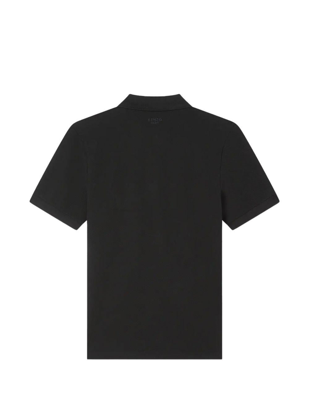 KENZO Polo nera in cotone con logo cucito 