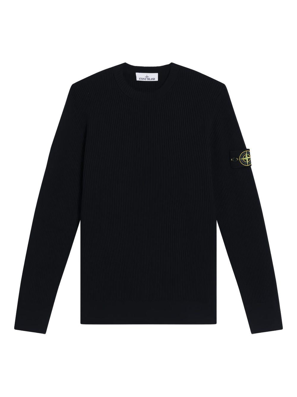 STONE ISLAND Maglia girocollo blu in lana vergine con patch logo 