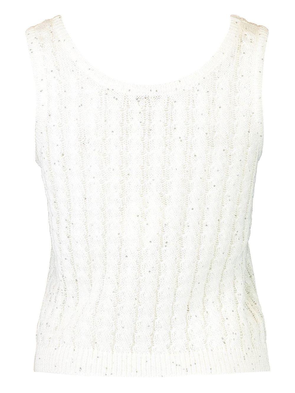 BRUNELLO CUCINELLI Top in lino bianco con strass 