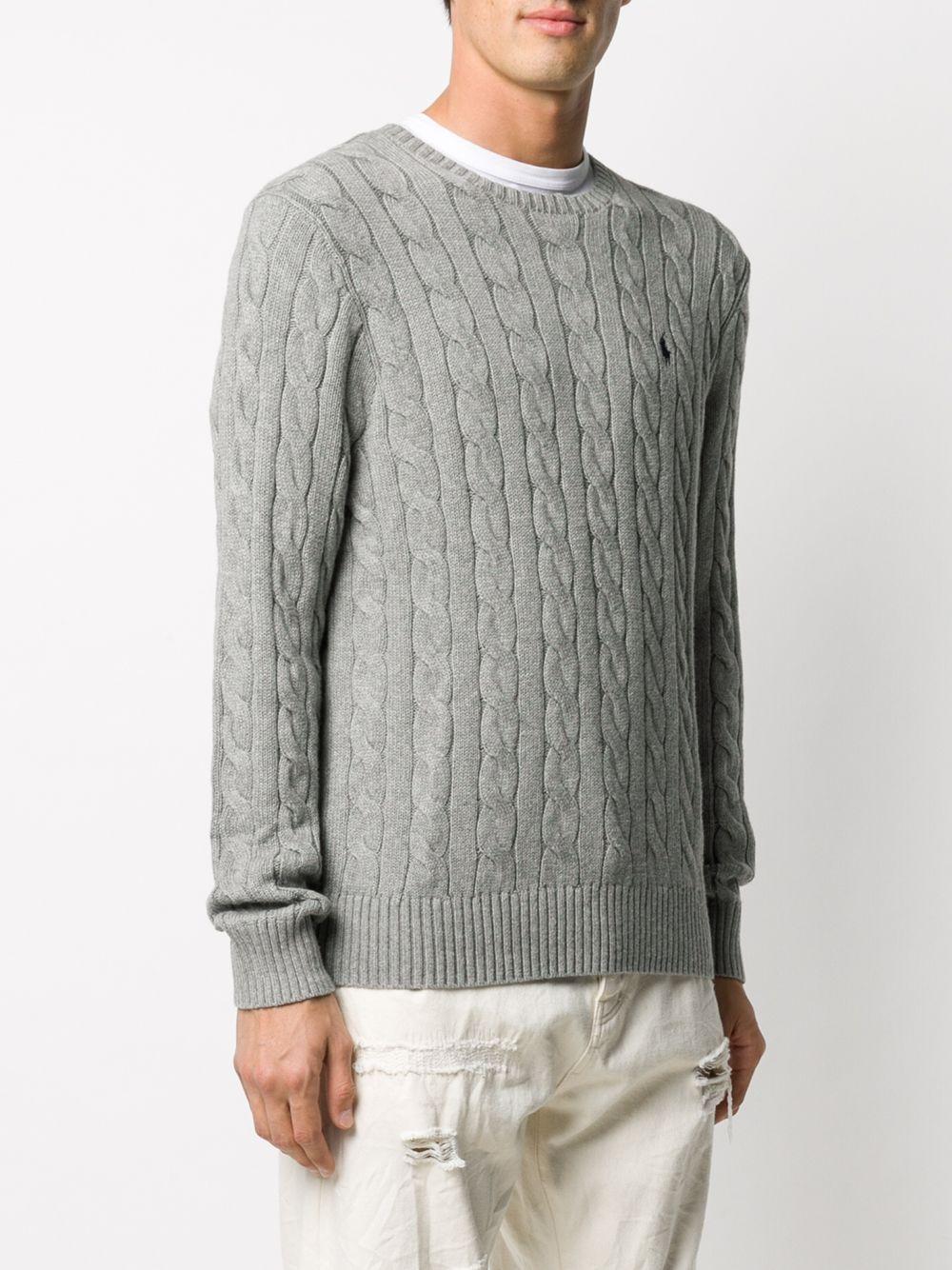 POLO RALPH LAUREN Maglia in cotone grigio intrecciata con logo 