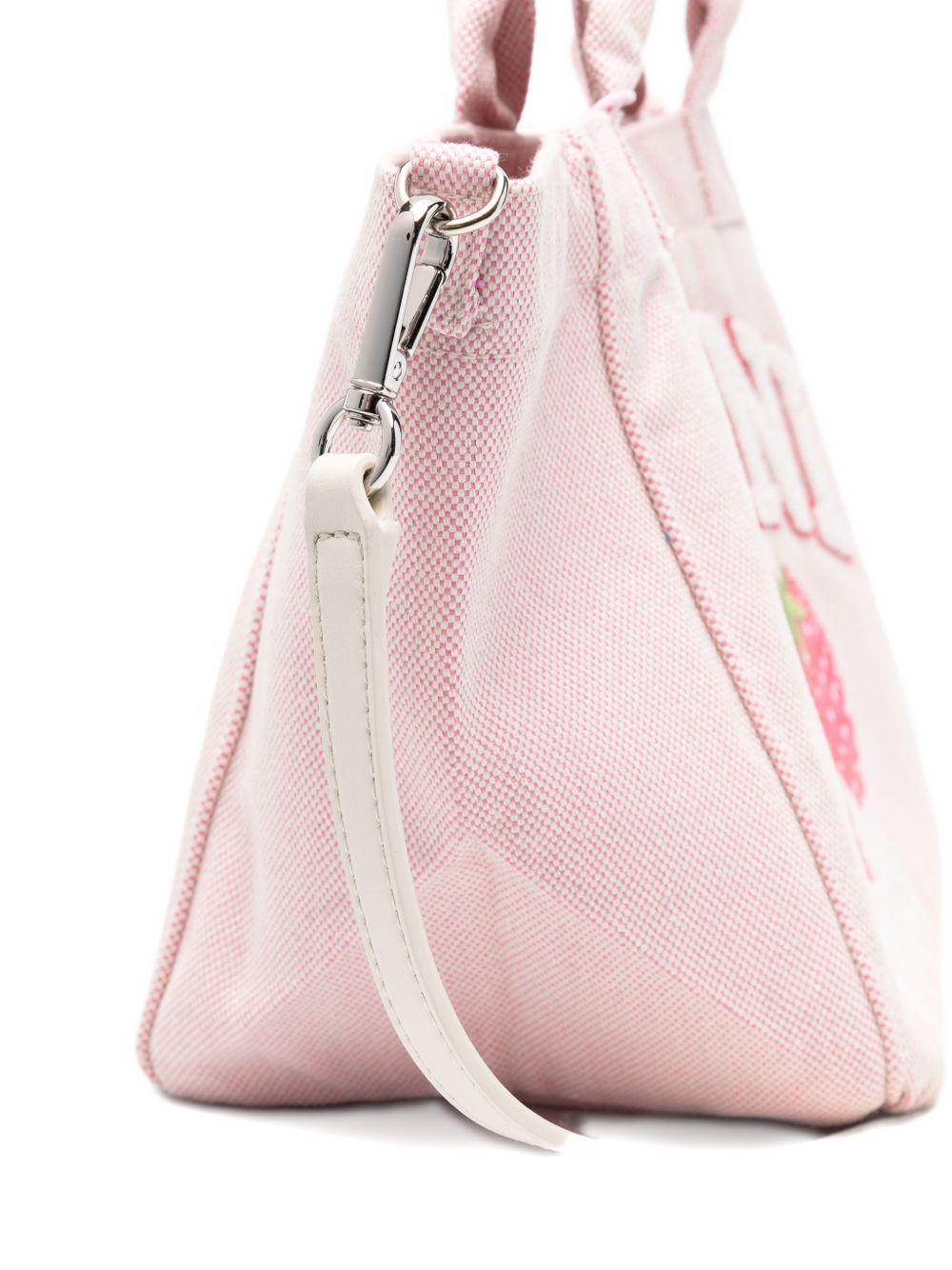 GANNI Borsa shopping rosa con logo e illustrazione grafica 