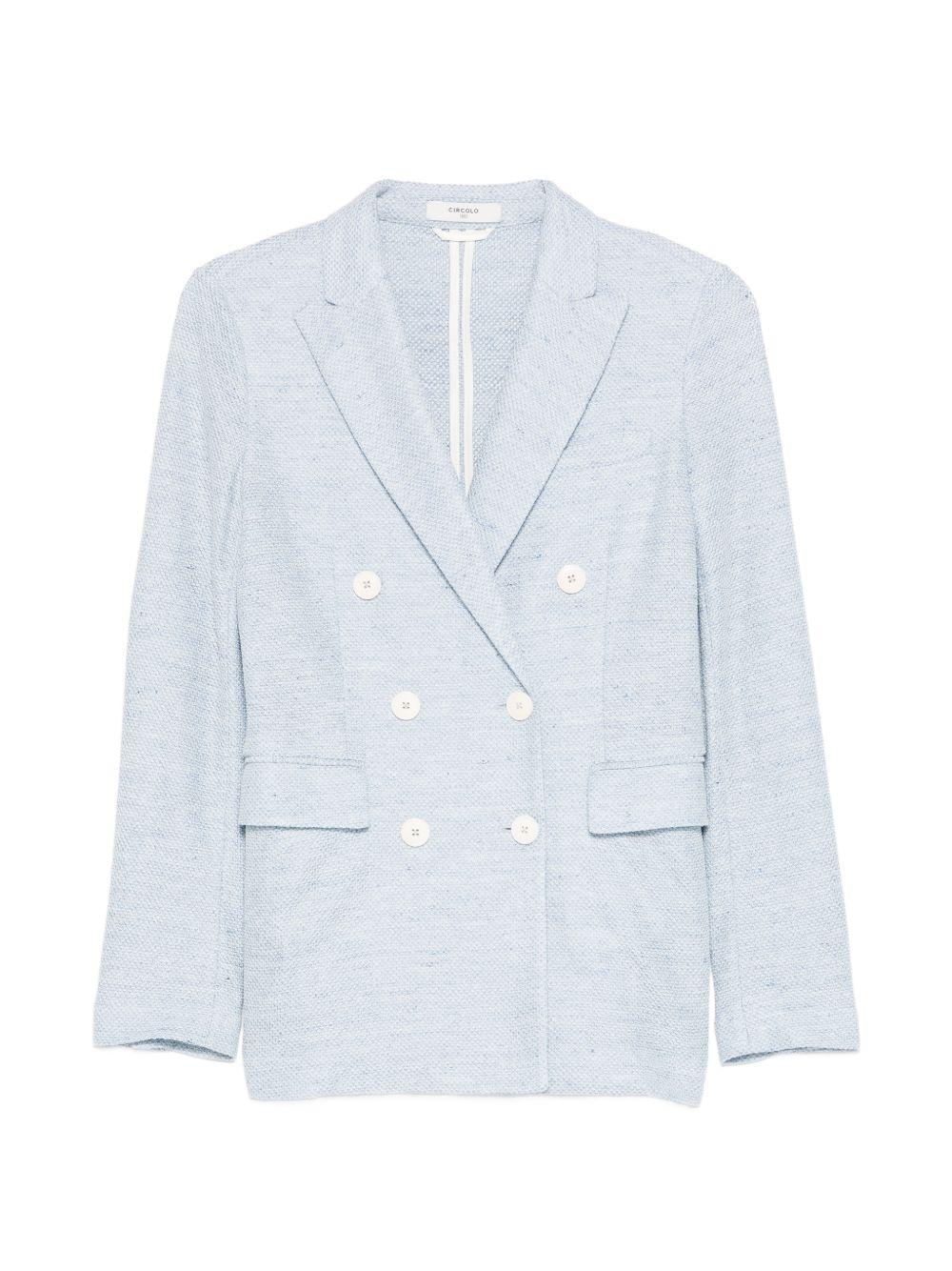 CIRCOLO 1901 Blazer doppiopetto celeste in lino con tasche 