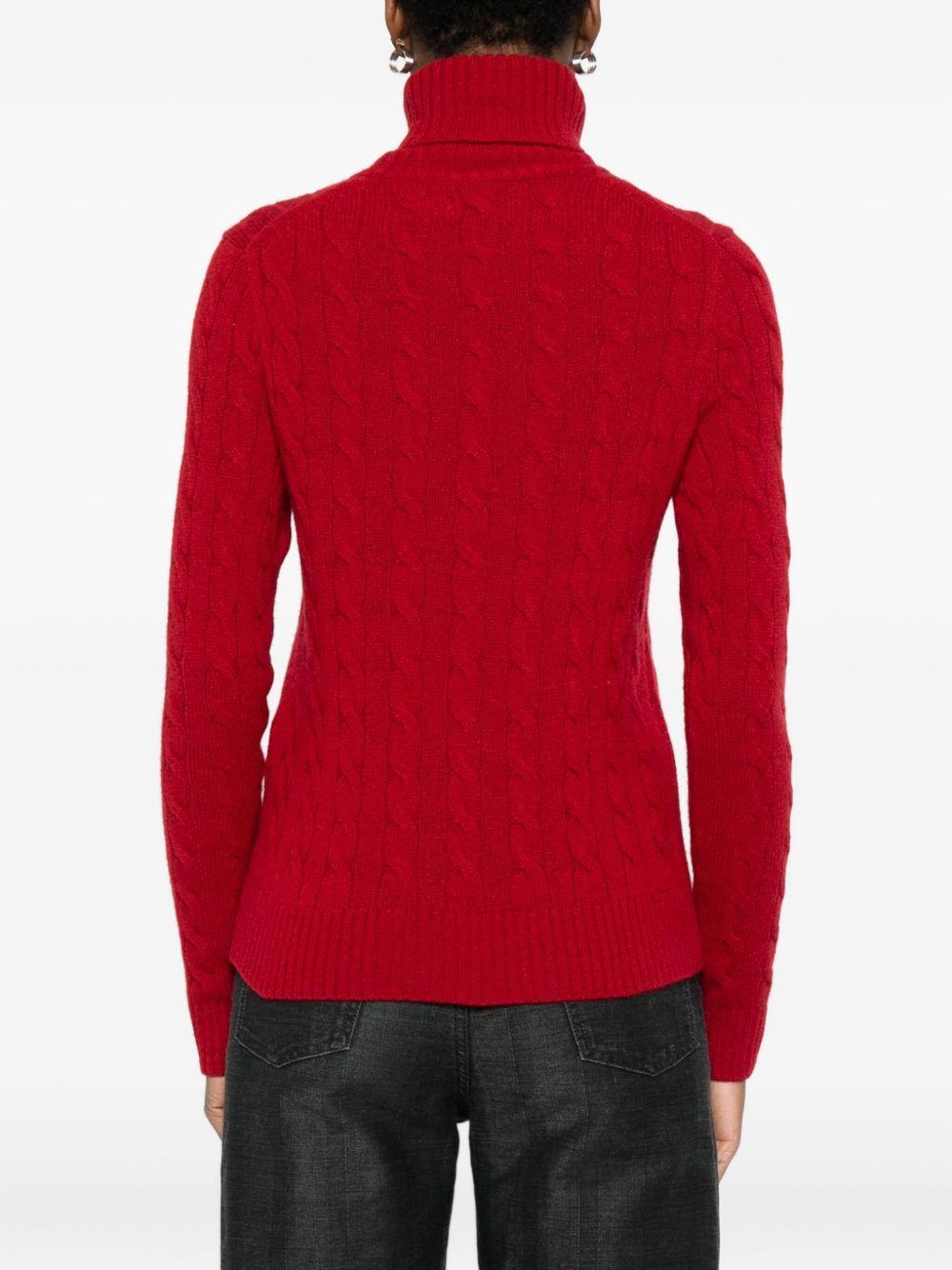 POLO RALPH LAUREN Maglia a trecce a collo alto in lana e cashmere rosso 