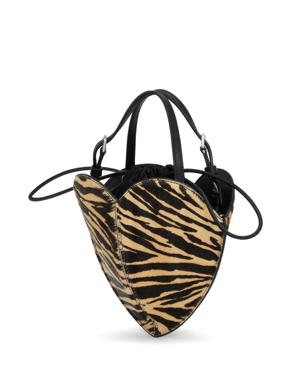 ROTATE Borsa Heart Bag nera in cavallino con stampa zebrata 