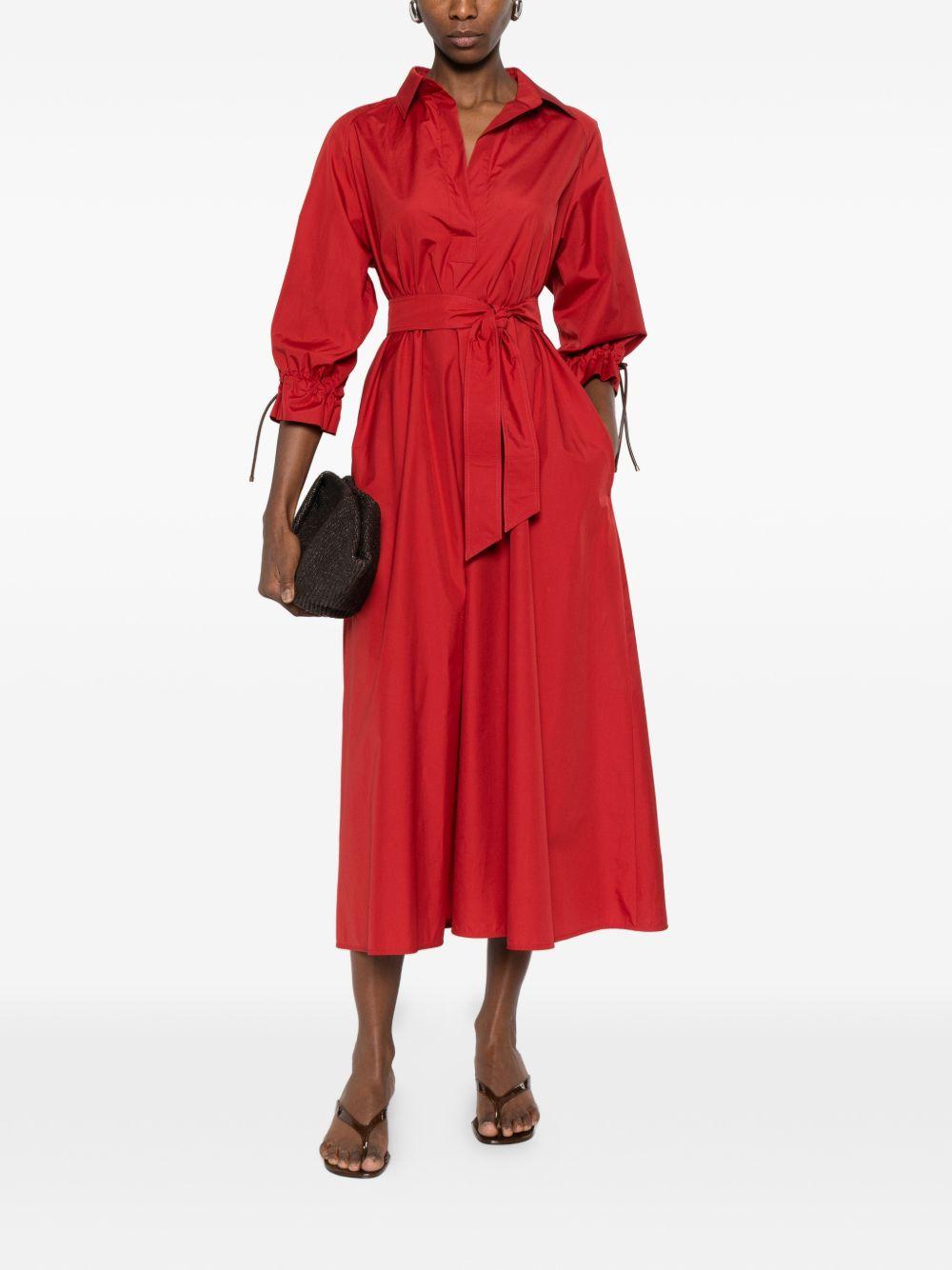 MAX MARA Abito lungo Mirto in chemiser rosso con cintura 