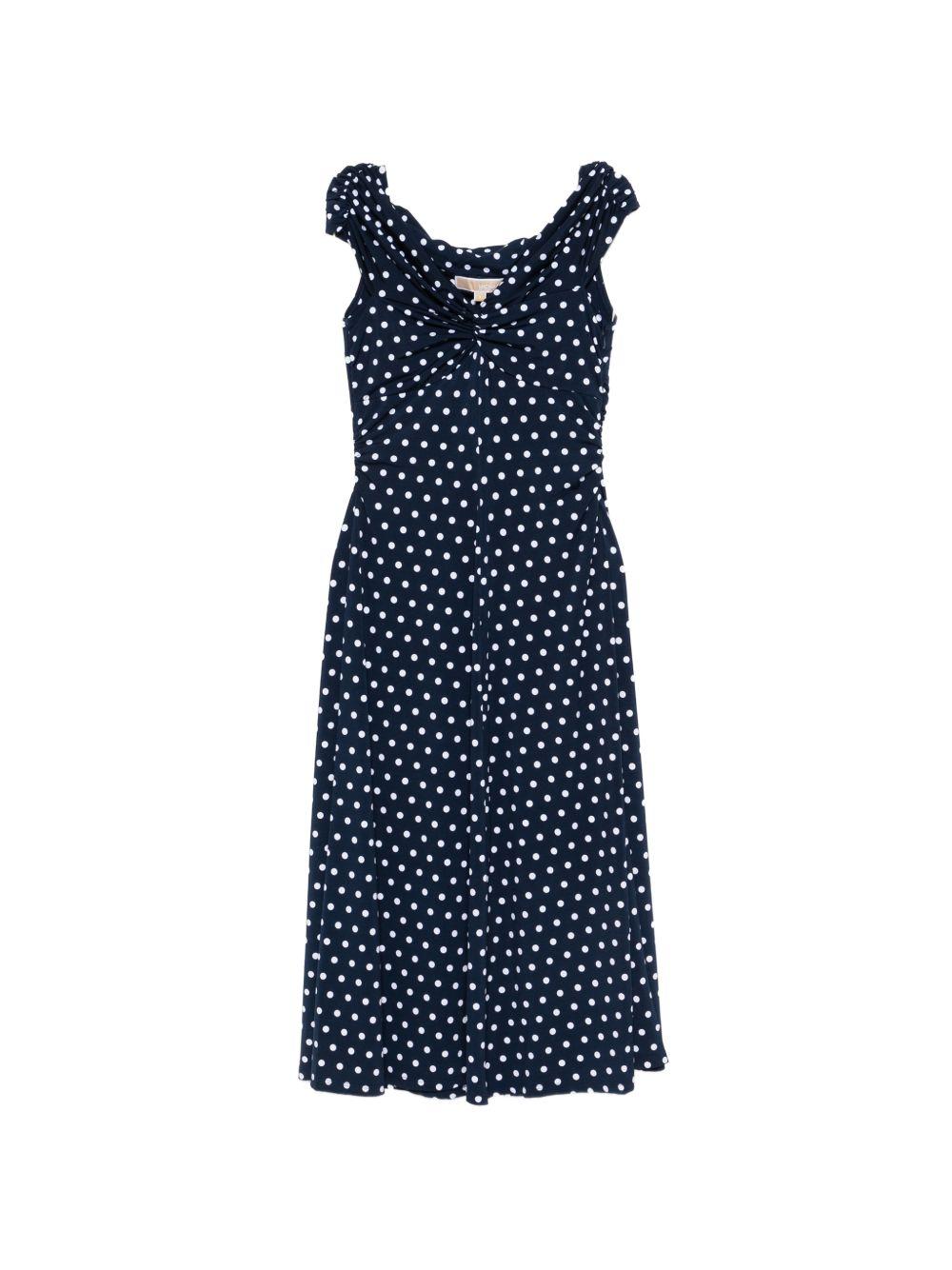 MICHAEL KORS Abito midi blu navy a pois con scollo a V 