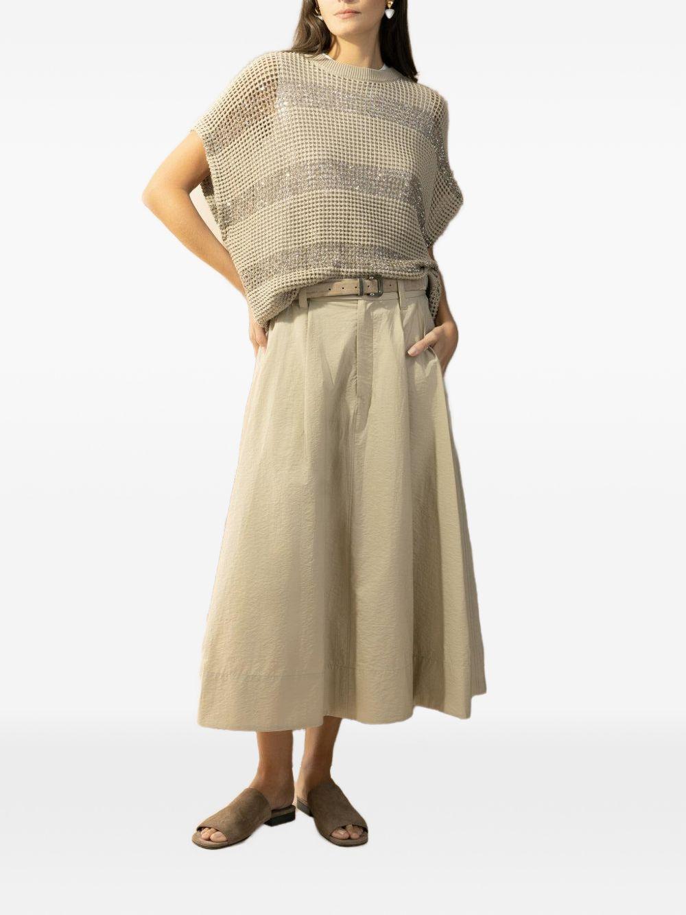 BRUNELLO CUCINELLI Blusa color champagne a righe con strass 