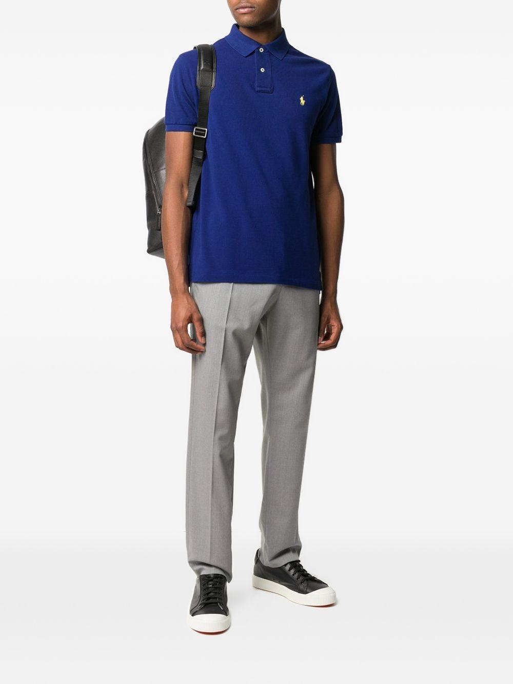 POLO RALPH LAUREN Polo in cotone blu con cavallino giallo 