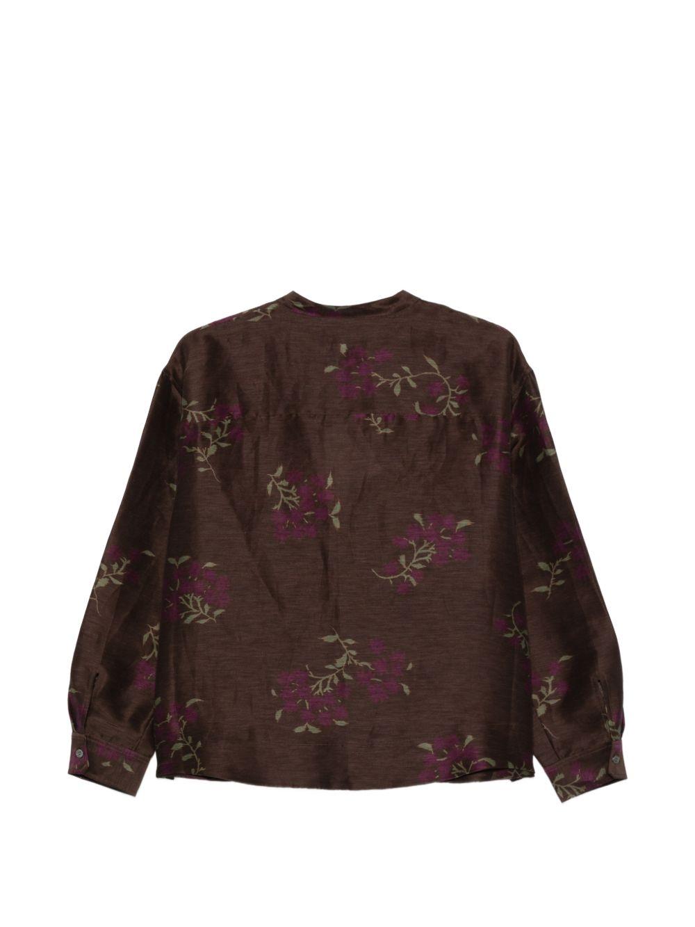 SOEUR Blusa Hampton in lino e seta marrone con stampa floreale 