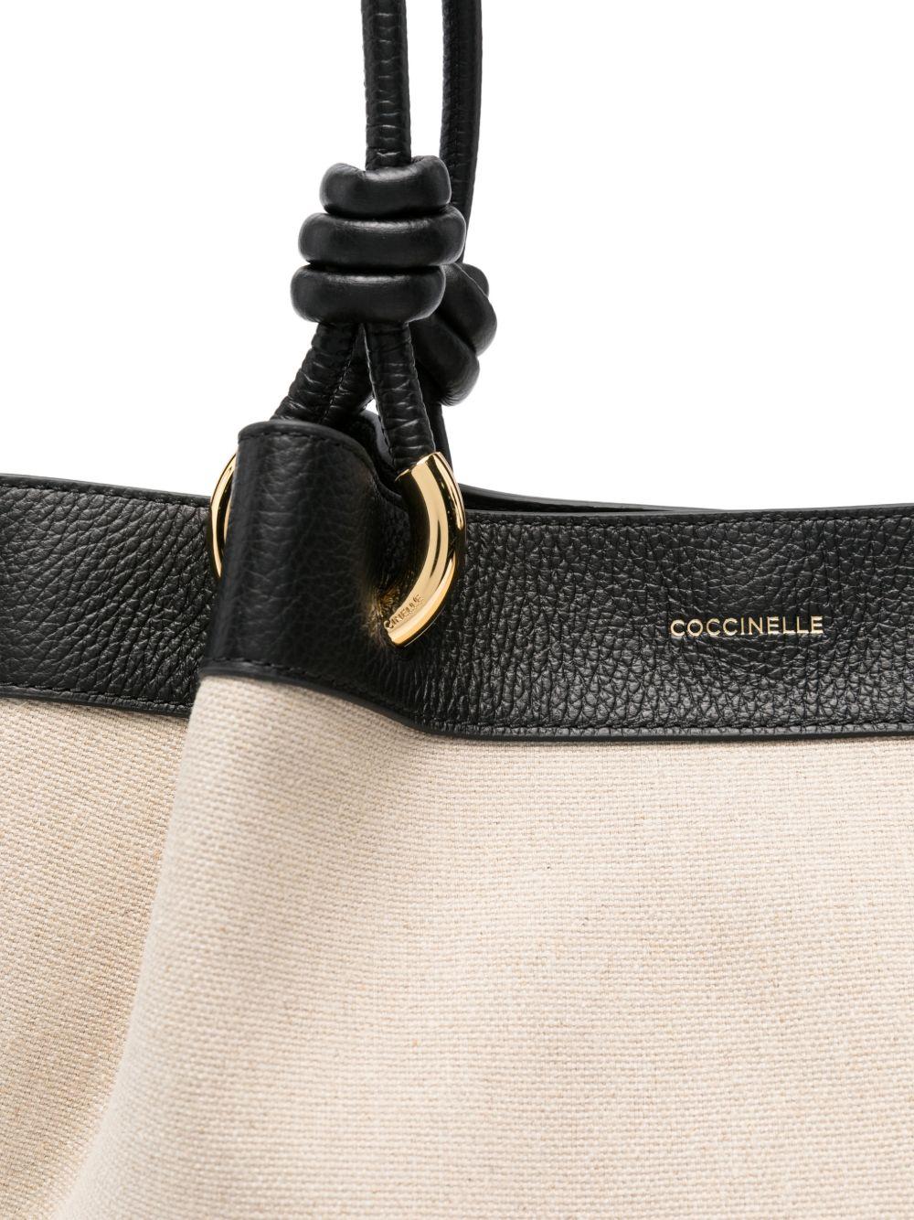 COCCINELLE Borsa a spalla in lino ed ecopelle nera 