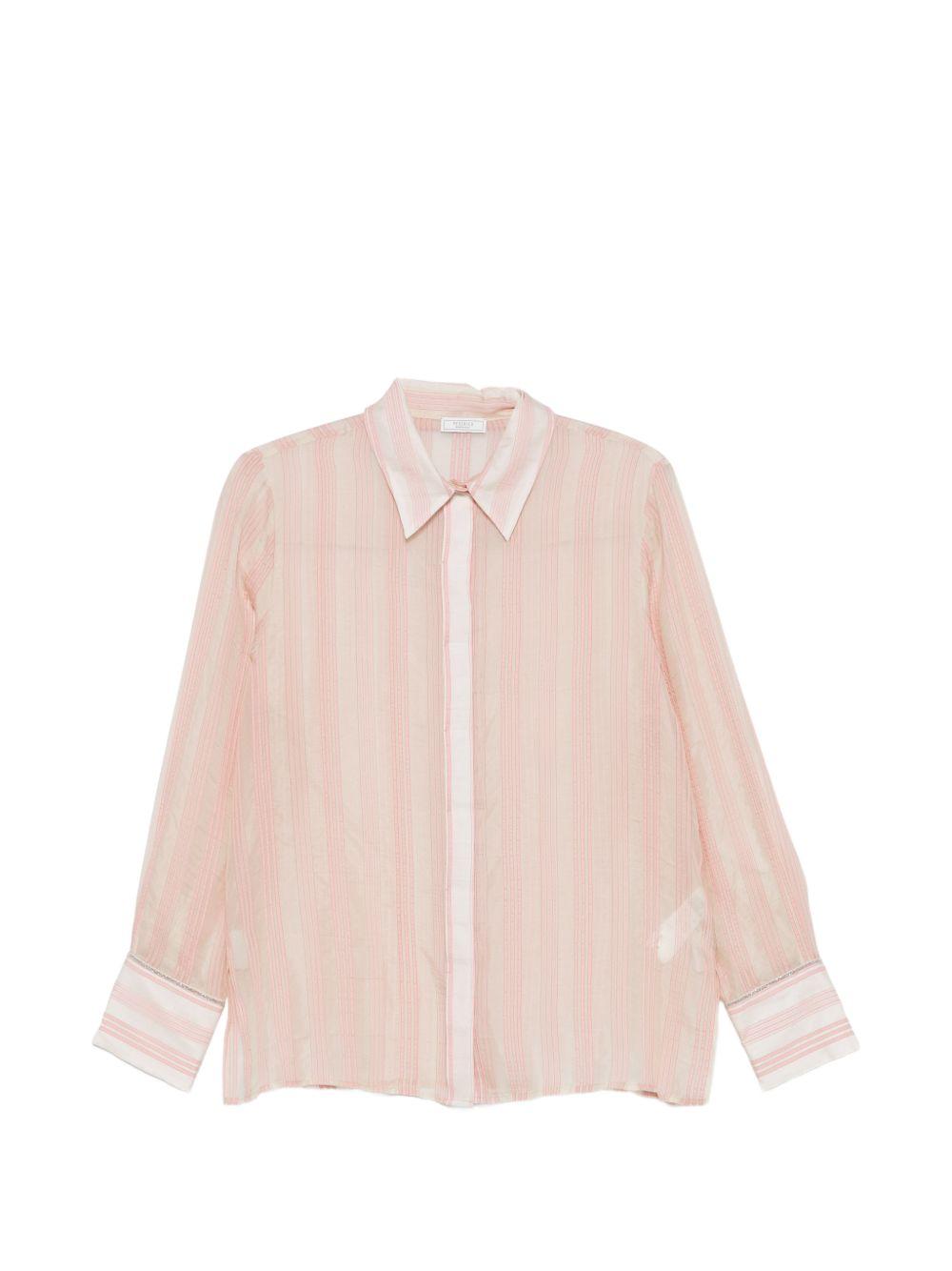 PESERICO Camicia a righe semitrasparente rosa 