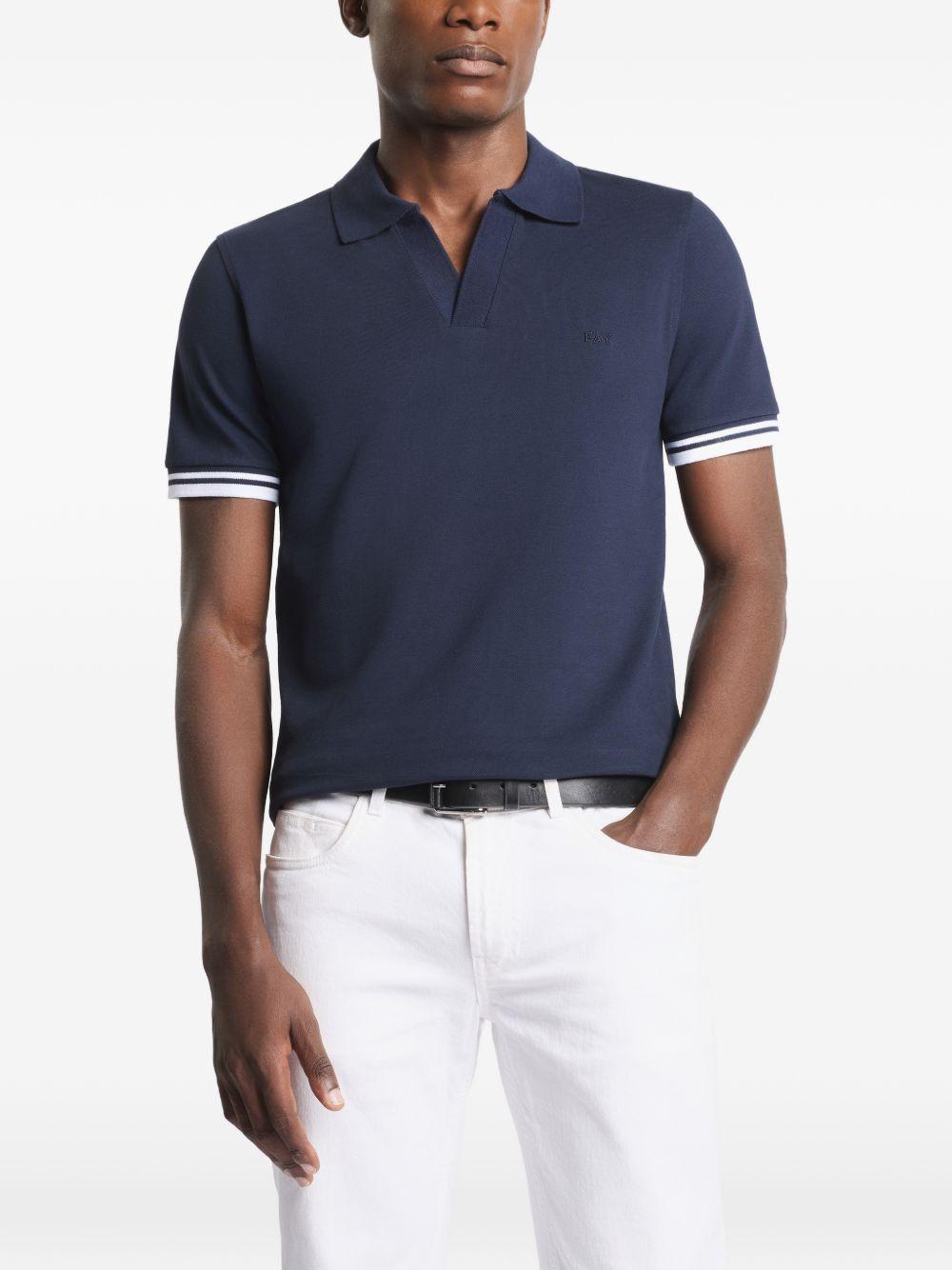 FAY Polo in cotone blu scuro con scollo a V 