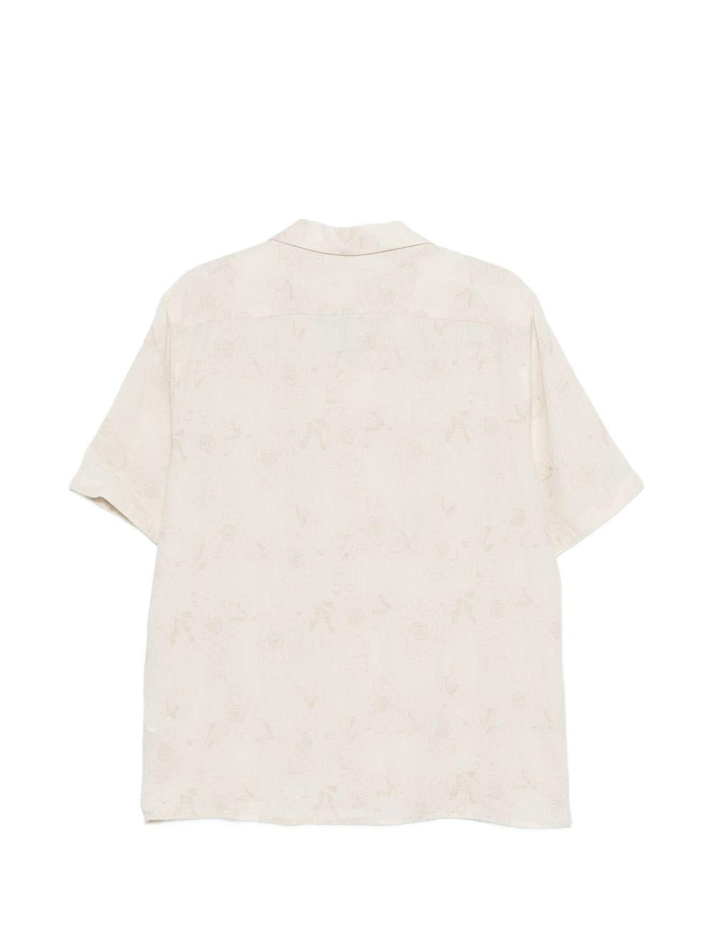DANIELE ALESSANDRINI Camicia in cotone beige con motivo floreale jacquard 