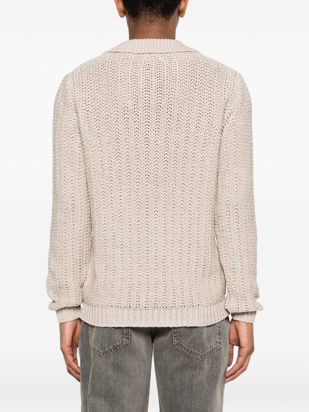 SCAGLIONE Maglia beige traforata con scollo a V 