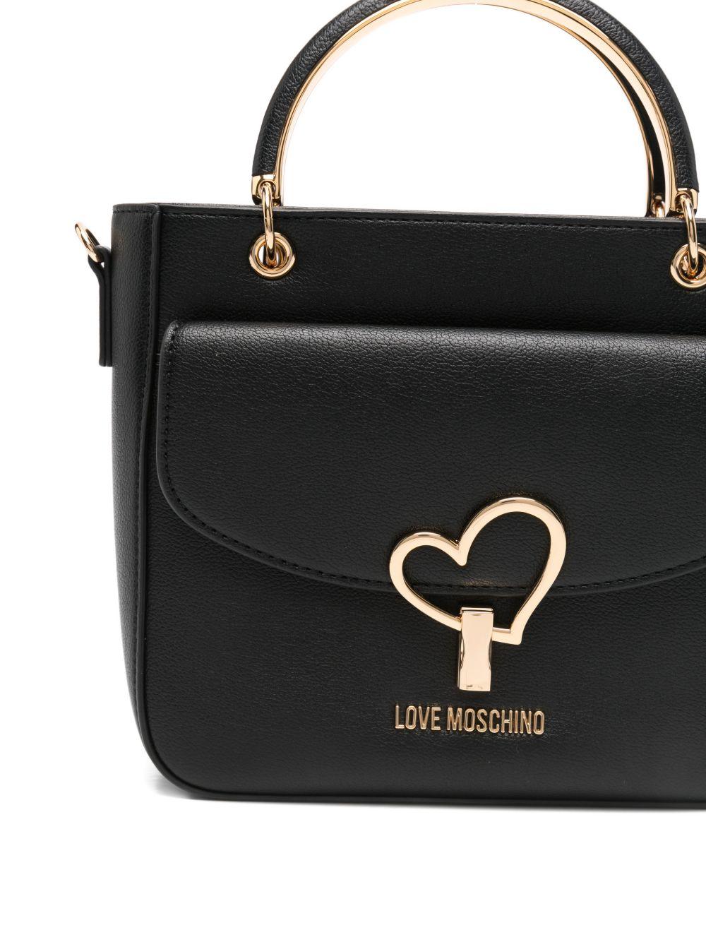 LOVE MOSCHINO Borsa a mano tote nera in ecopelle con tasca esterna 