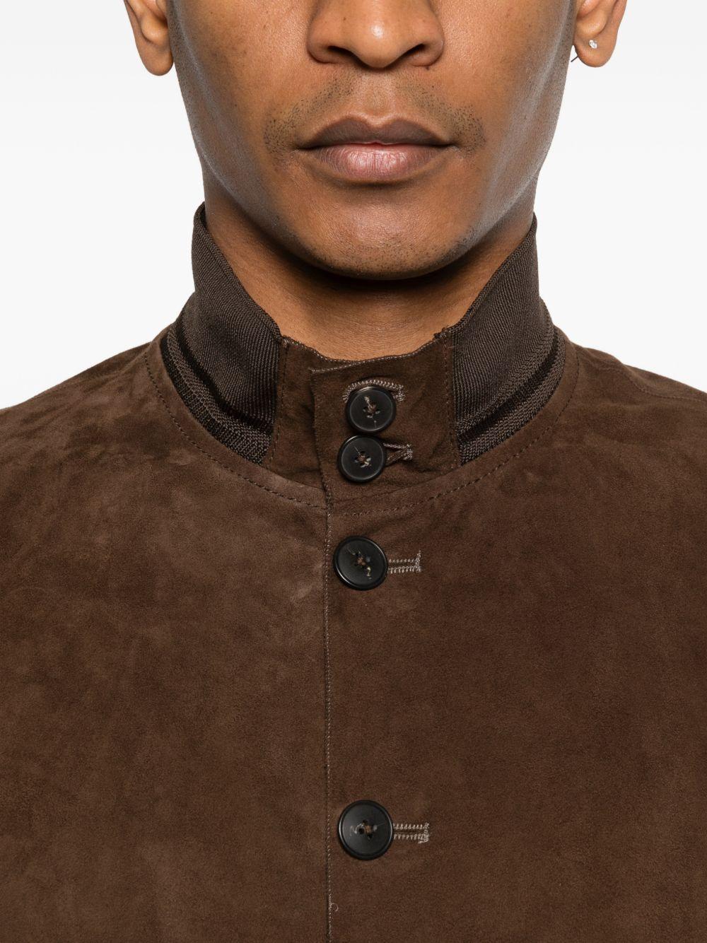 THE JACK AND JACKIE LEATHERS Giacca Riverside in camoscio marrone con tasche 
